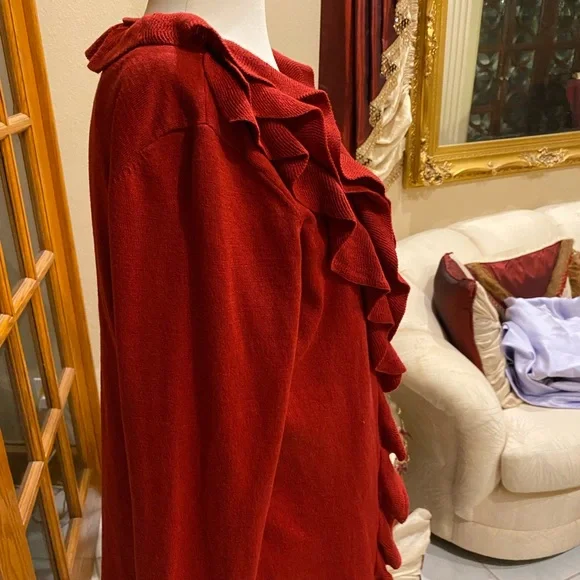 Red cardigan with front ruffles size M by Grace Elements - Picture 4 of 4
